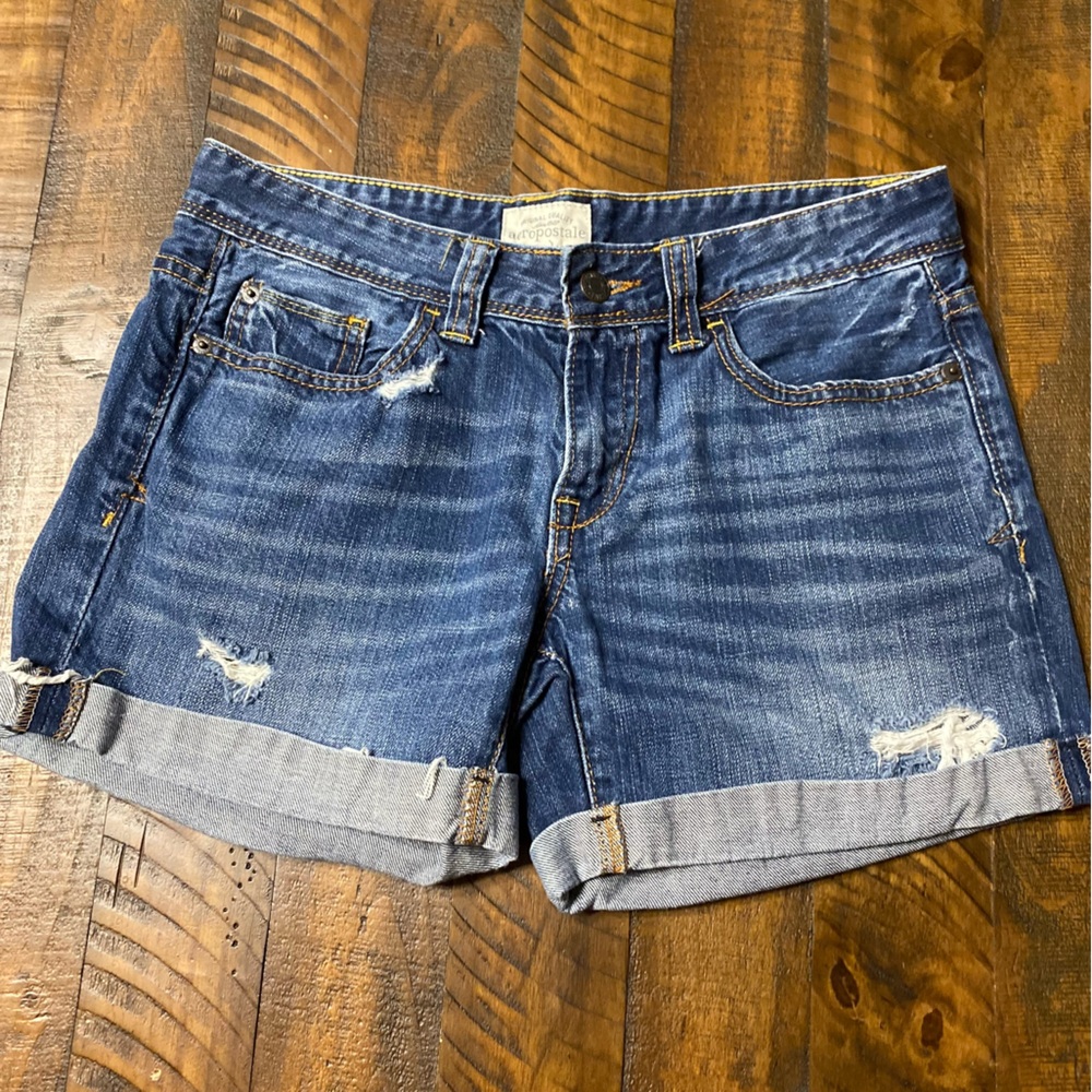 Aeropostale Distressed Womens Blue Jean Shorts Sz 5/6 Cuff Shorts